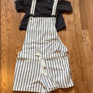 Cotton shorts striped overalls - M